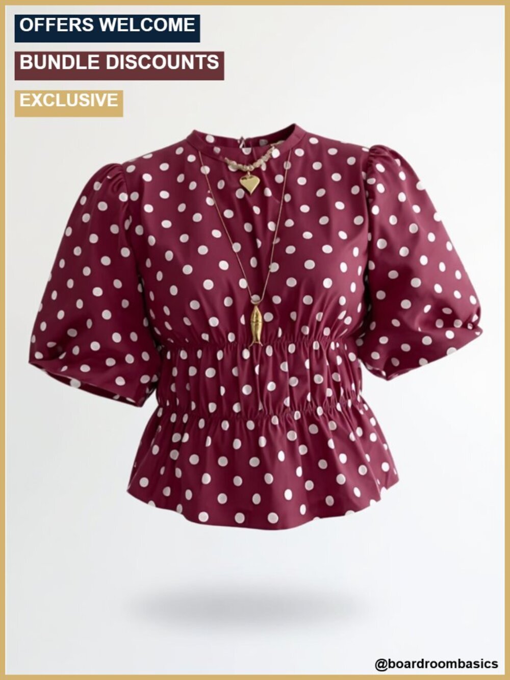 Polka Dot Peplum Top Puff Short Sleeve Round Neck Blouse